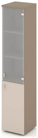 Шкаф высокий узкий правый (1 низкий фасад ЛДСП + 1 средний фасад стекло)